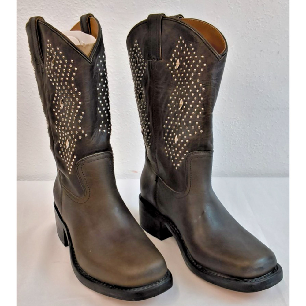 Frye Campus Deco Stud Boots Womens 10B Brown Leather Silver Stud Light Use#W5591 - Picture 2 of 16